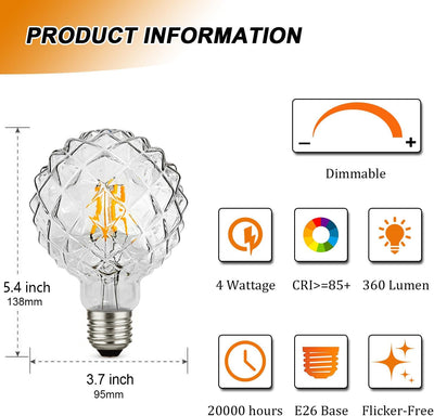 Bombilla Led G95 Regulable 4W 2700K Vidrio Vintage