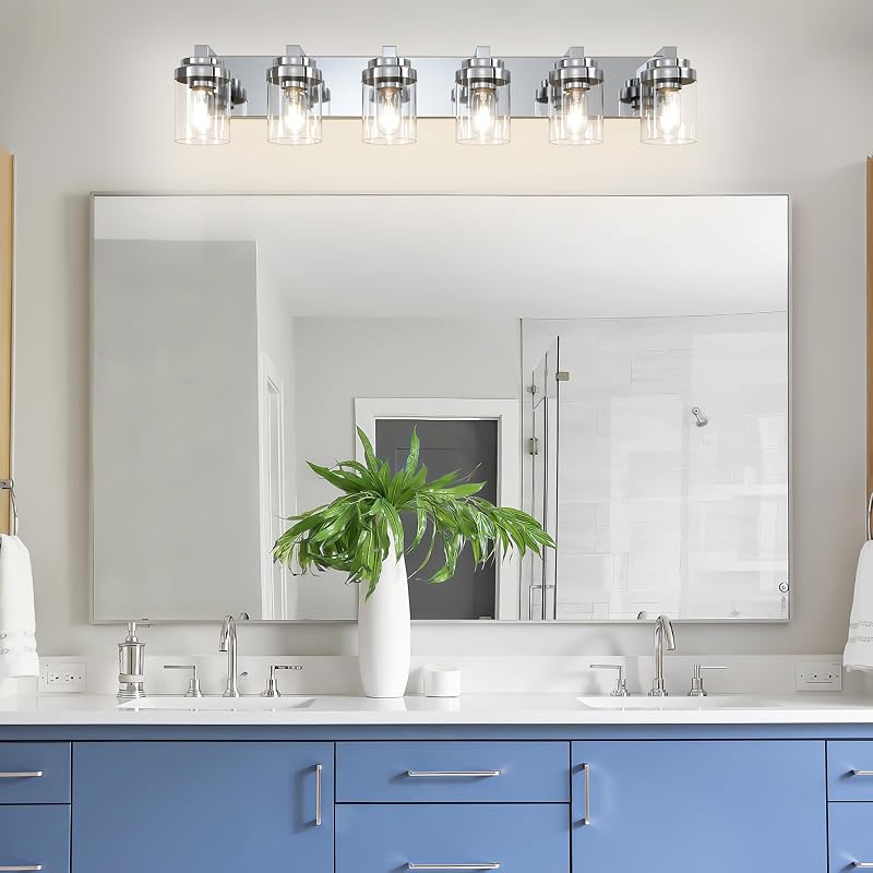 Lámpara tocad. baño 96.5cm 6 luces vidrio transparente