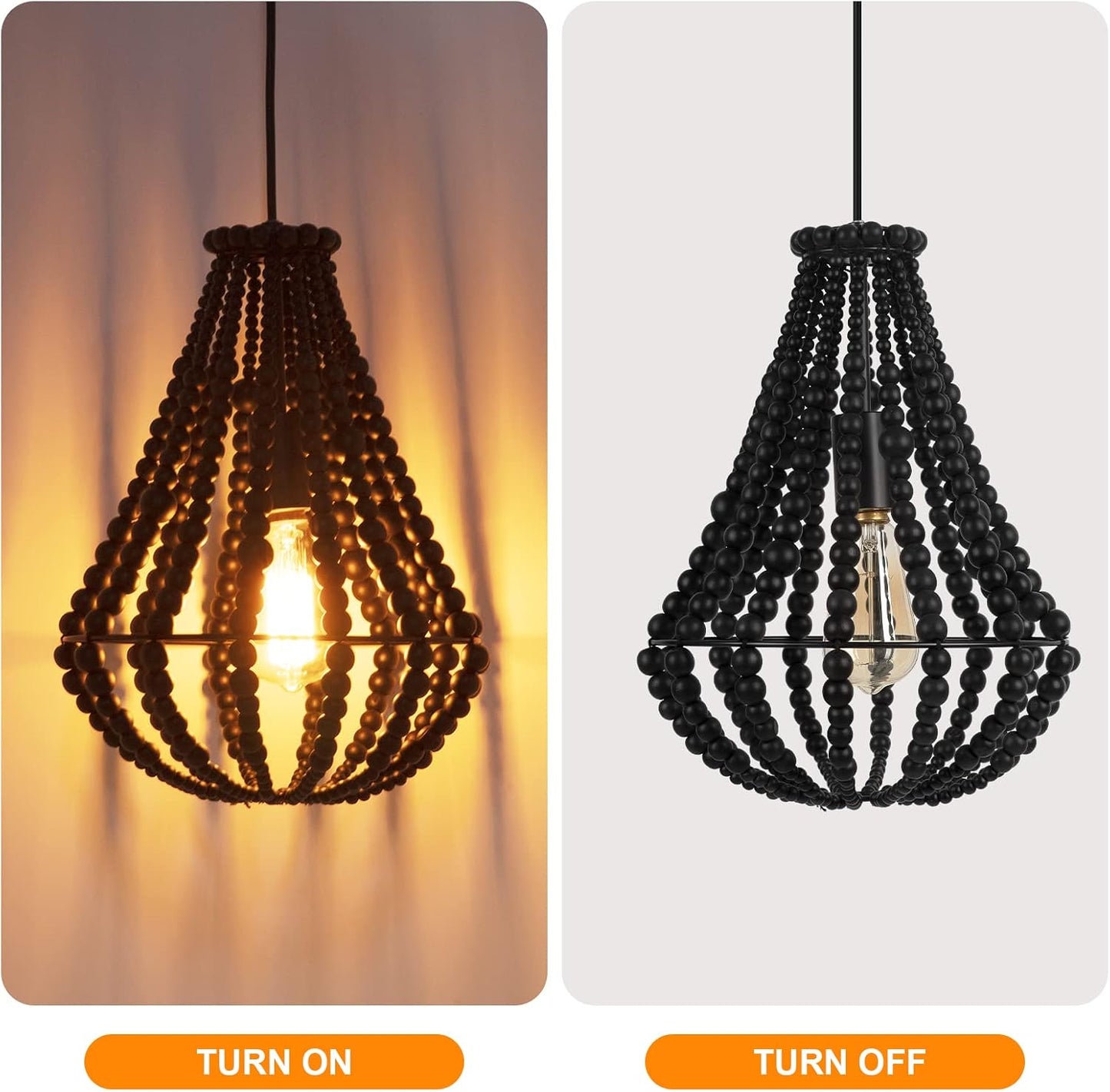 Lámpara colgante de madera con cuentas 11.5pulg negro