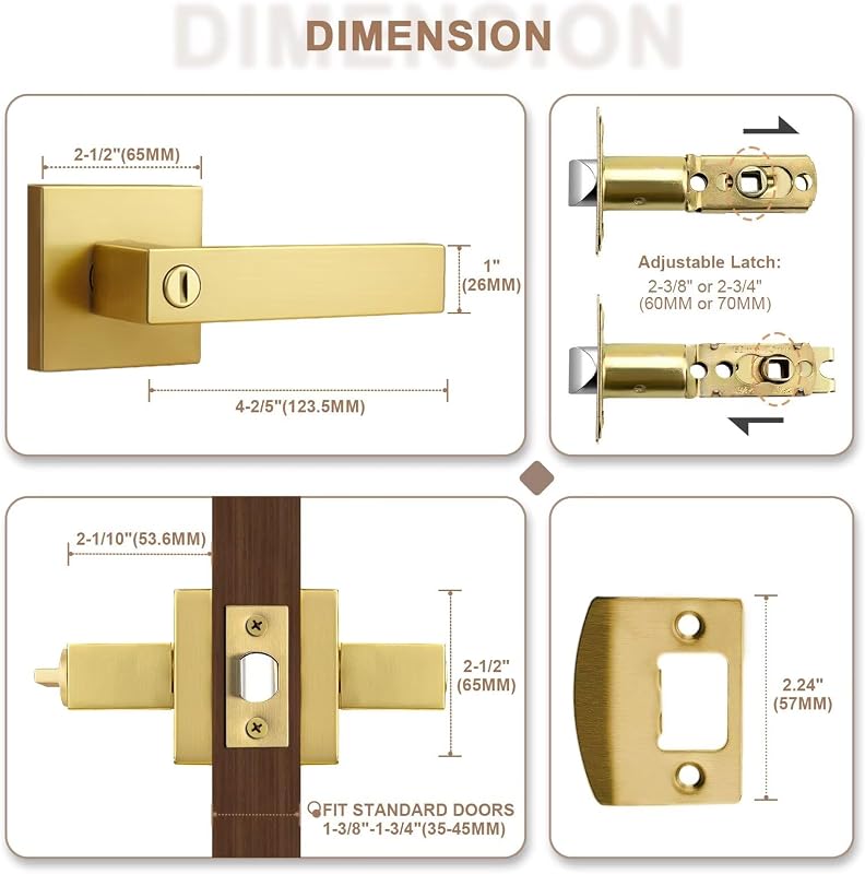 8 Manijas Puerta Interior Doradas Cerradura Latón Reversible