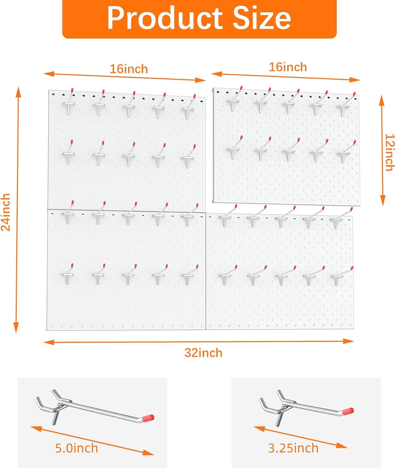 Tablero clavijas modular con ganchos metal 1/8 y 1/4 pulg