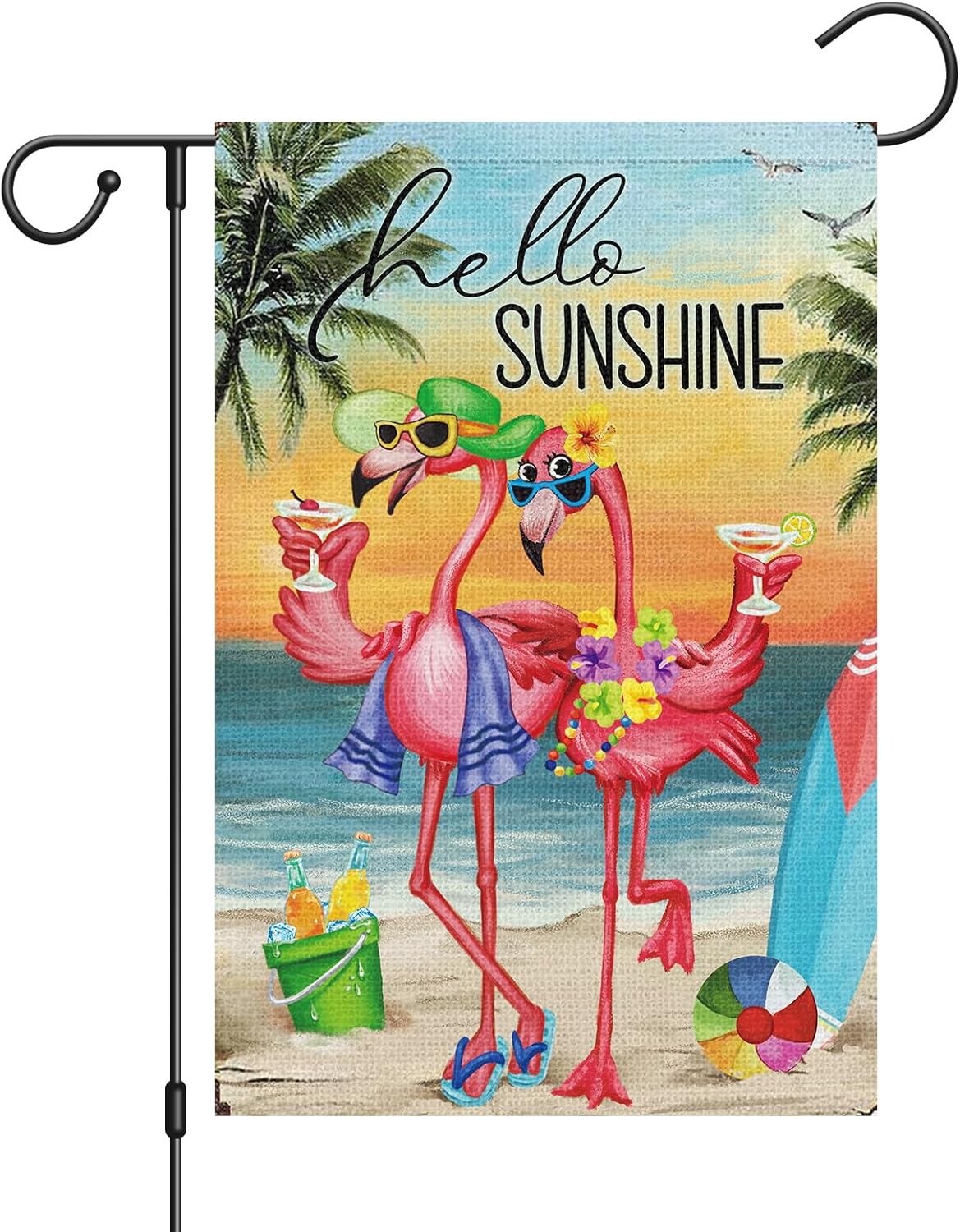 Bandera Hello Sunshine jardín playa 12x18pulg arpillera
