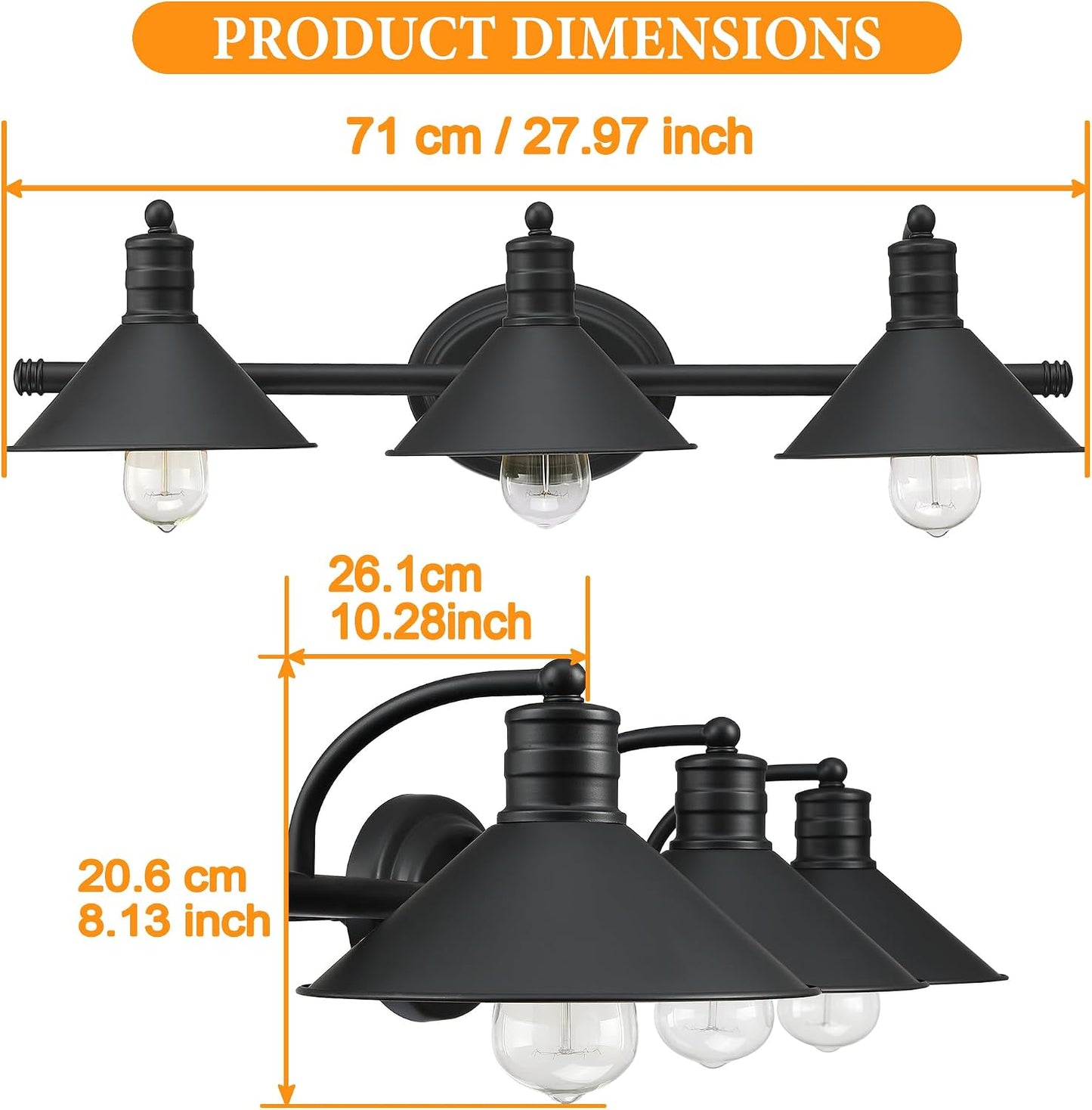 Lámpara tocador baño 3 luces estilo granja con cuello ganso