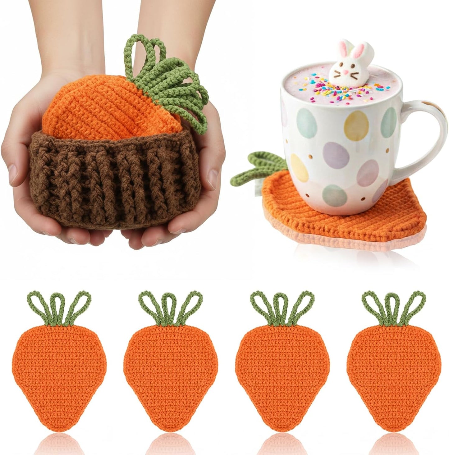 Juego de 5 posavasos tejidos a mano con cesta, alfombrillas para tazas de 4.3 pulgadas