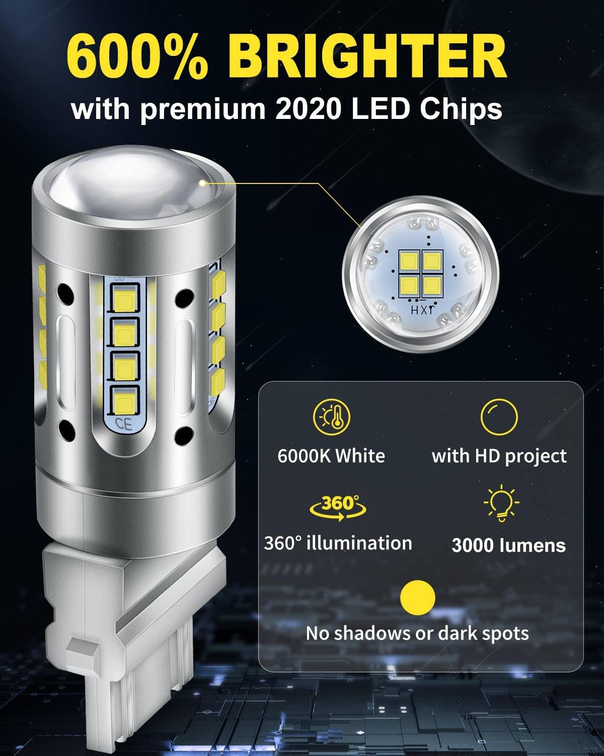 Bombilla LED marcha atrás 6000K blanca 600% brillante paquete 2