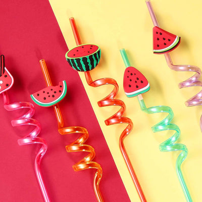 24 Popotes Reutilizables Sandía para Niños con Dibujos Animados
