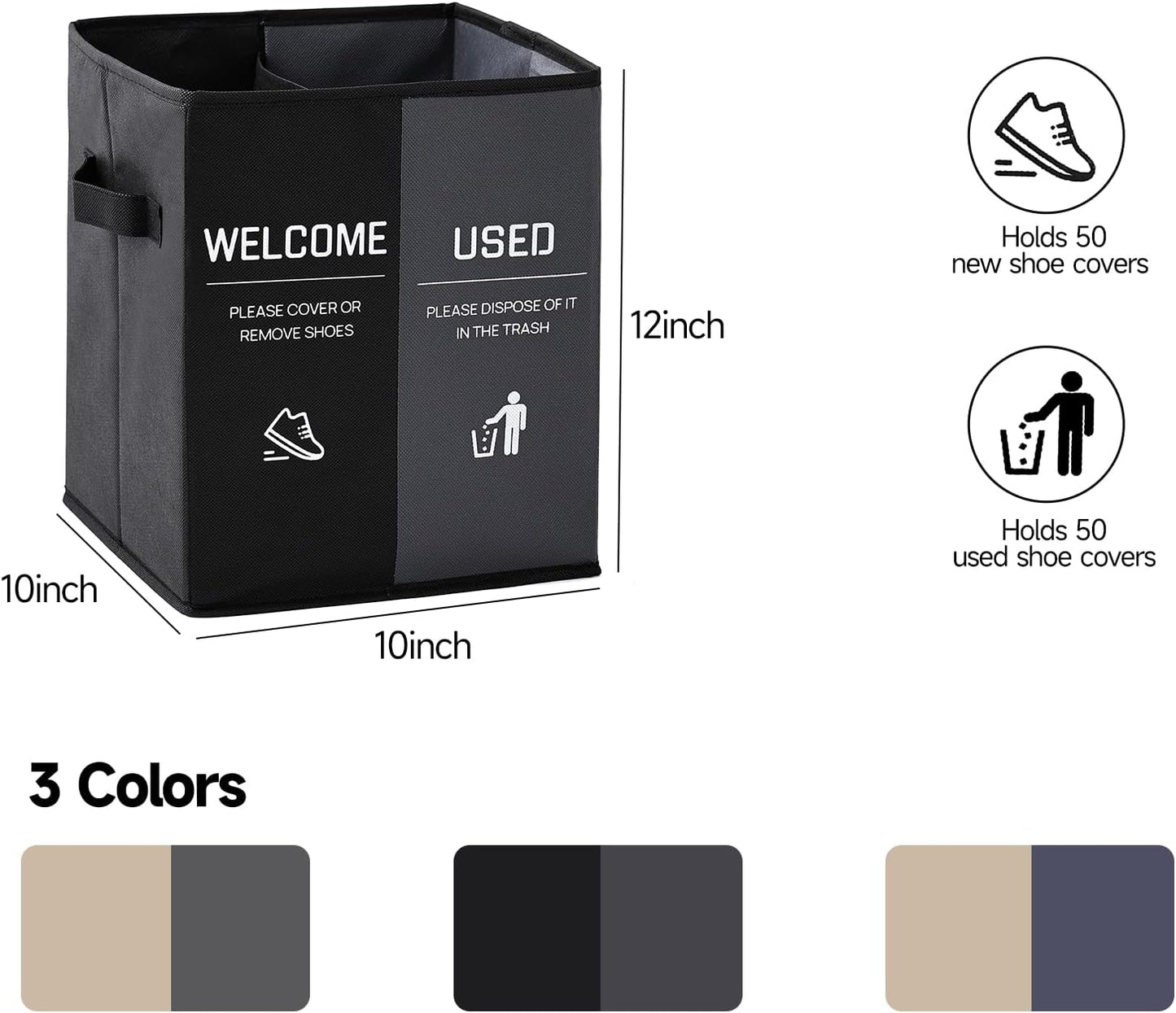 Caja plegable para zapatos con fundas y letrero negro
