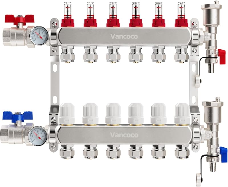 Colector radiante acero inox 6 bucles con adaptadores