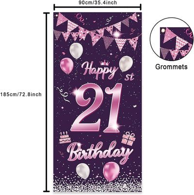 Cartel cumpleaños 21 rosa decoración puerta mujer