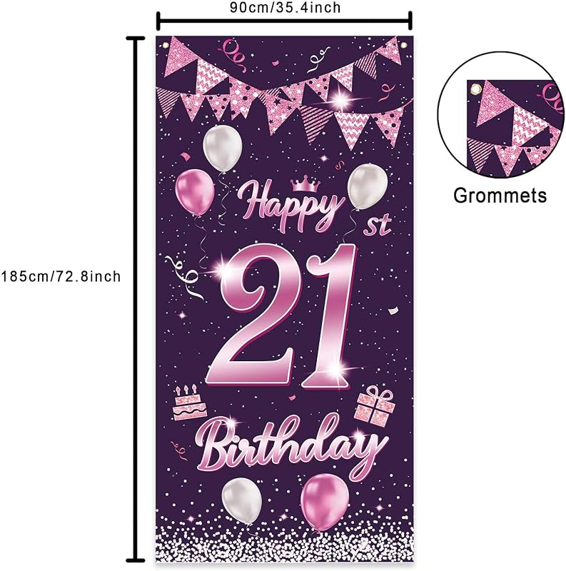 Cartel cumpleaños 21 rosa decoración puerta mujer