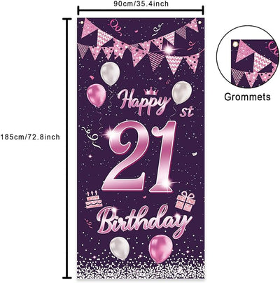 Cartel cumpleaños 21 rosa decoración puerta mujer