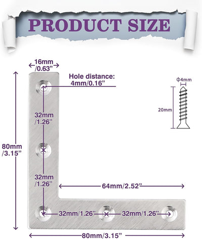 Soportes planos acero inox 3.15x3.15" para muebles