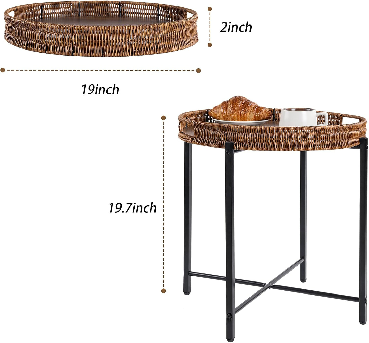 Mesa auxiliar redonda ratán 19pulg madera color marrón