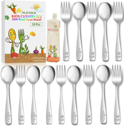 Set 14 cubiertos acero inox para niños con mango ergonómico