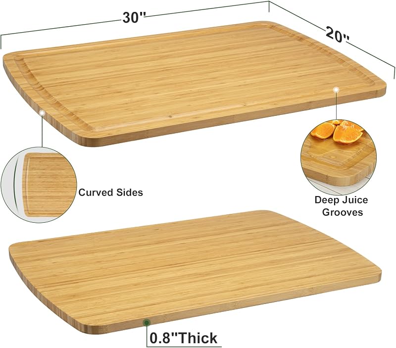 Tabla cortar carne bambú 30x20pulg asas ranura jugo
