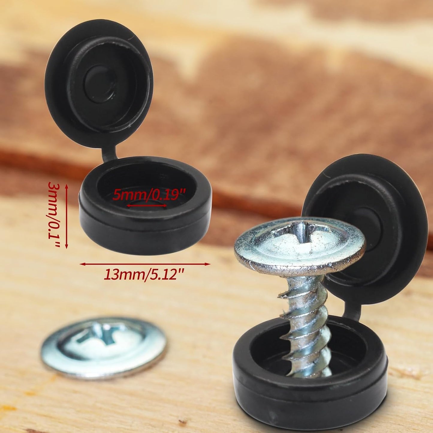 100 Tapas Plástico Bisagras M5.2 para Protección Negro