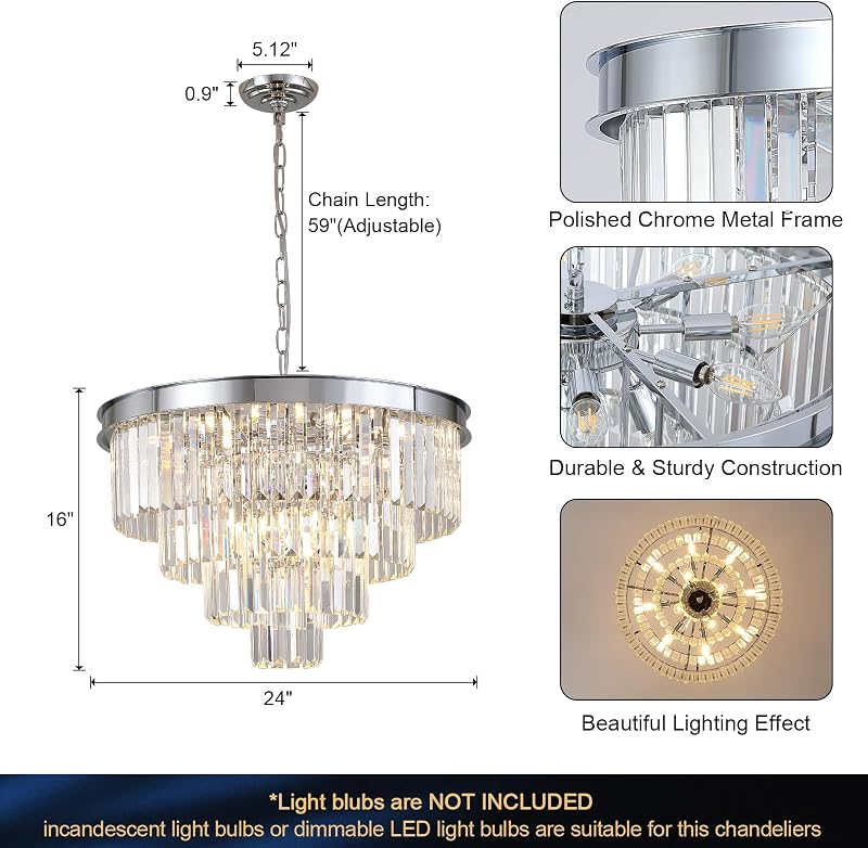 Candelabro cristal cromado 24pulg moderno para comedor sala