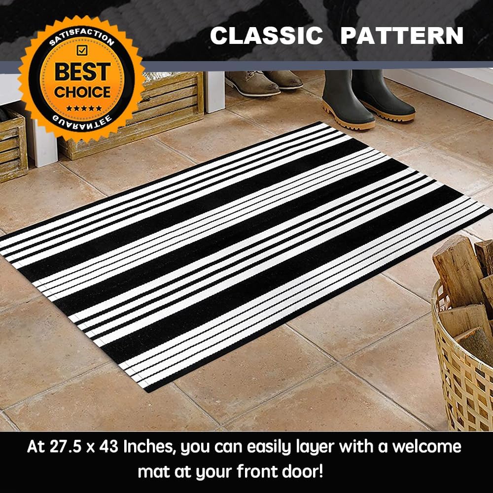 Alfombra rayas blancas y negras 27.5x43pulg para puerta delantera