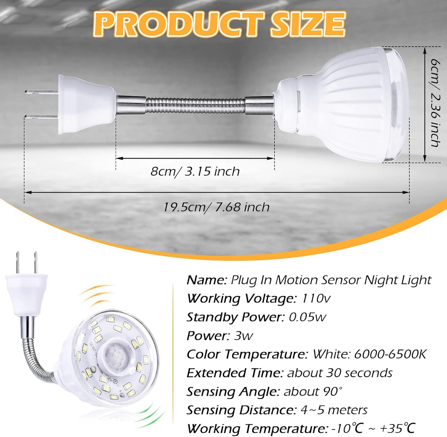 3 Luces LED Nocturnas Sensor Movimiento Giratorio Blanco Frío