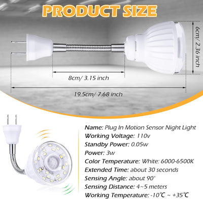 3 Luces LED Nocturnas Sensor Movimiento Giratorio Blanco Frío