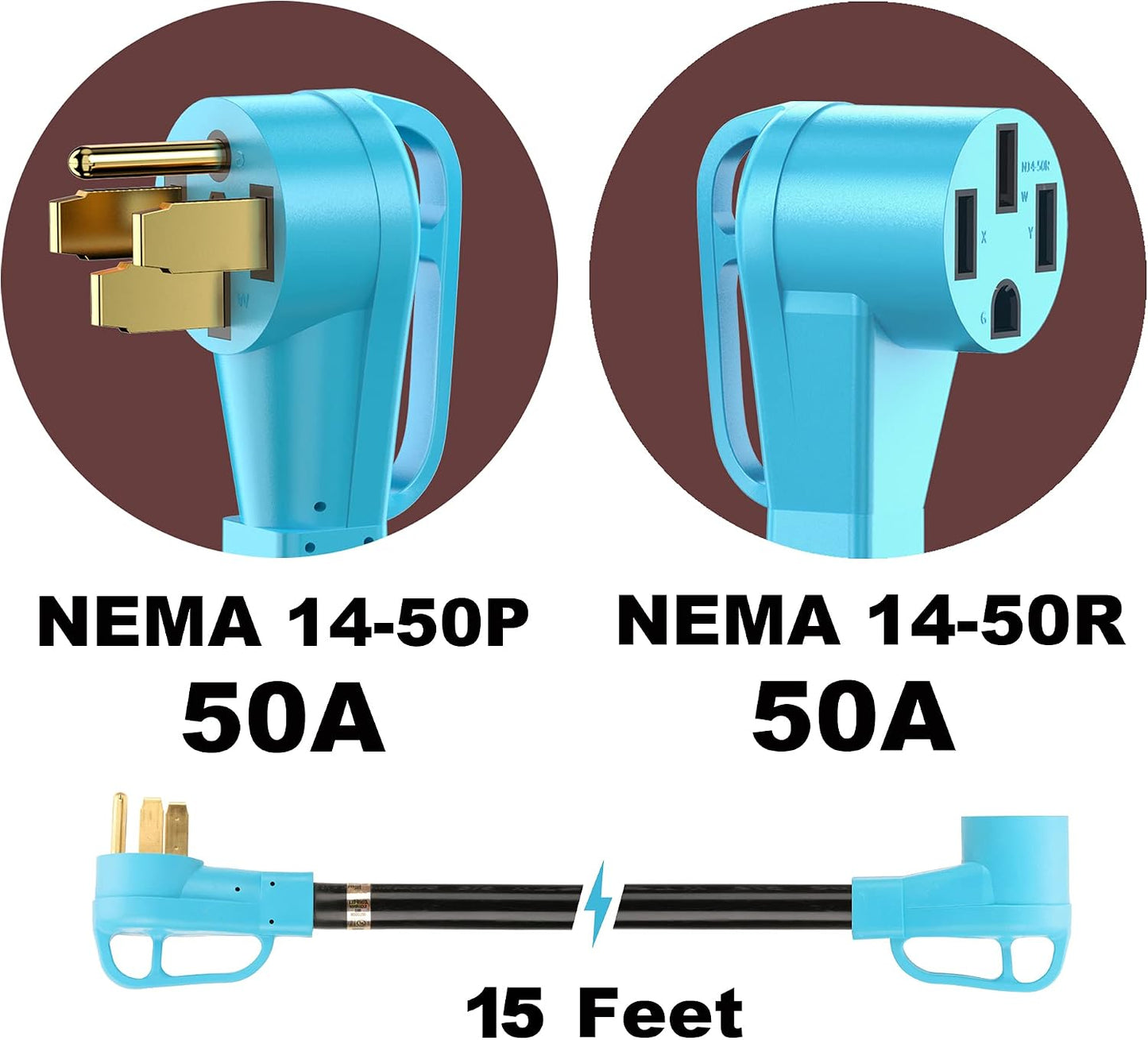 Cable extensión 50A 15ft para vehículos eléctricos