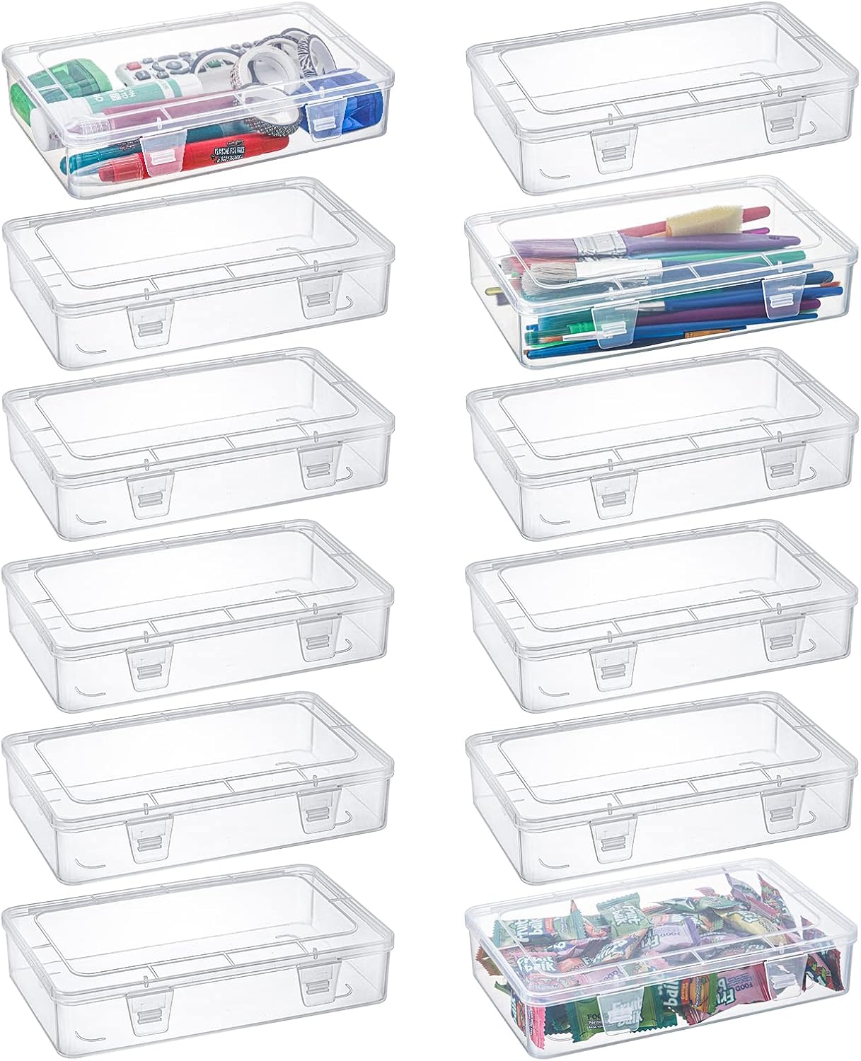 12 Cajas Plástico Transparente 8x5" Apilables