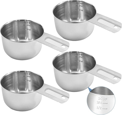 4 Pack Tazas Medidoras Acero Inox 240cc 8oz con Mango