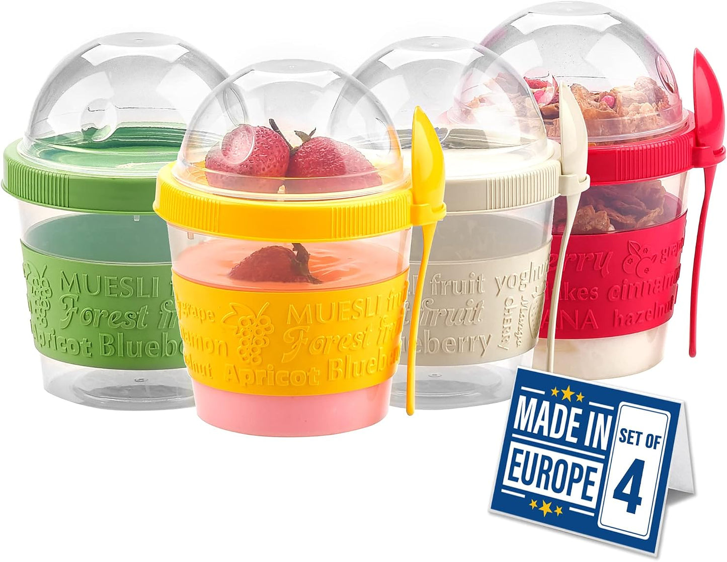 4 Tazas Parfait 17oz Plástico Recipiente Avena Cuchara