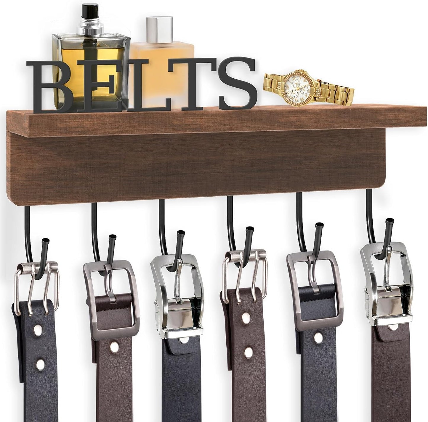 Organiz. cinturón madera pared para hombre 9.8" marrón