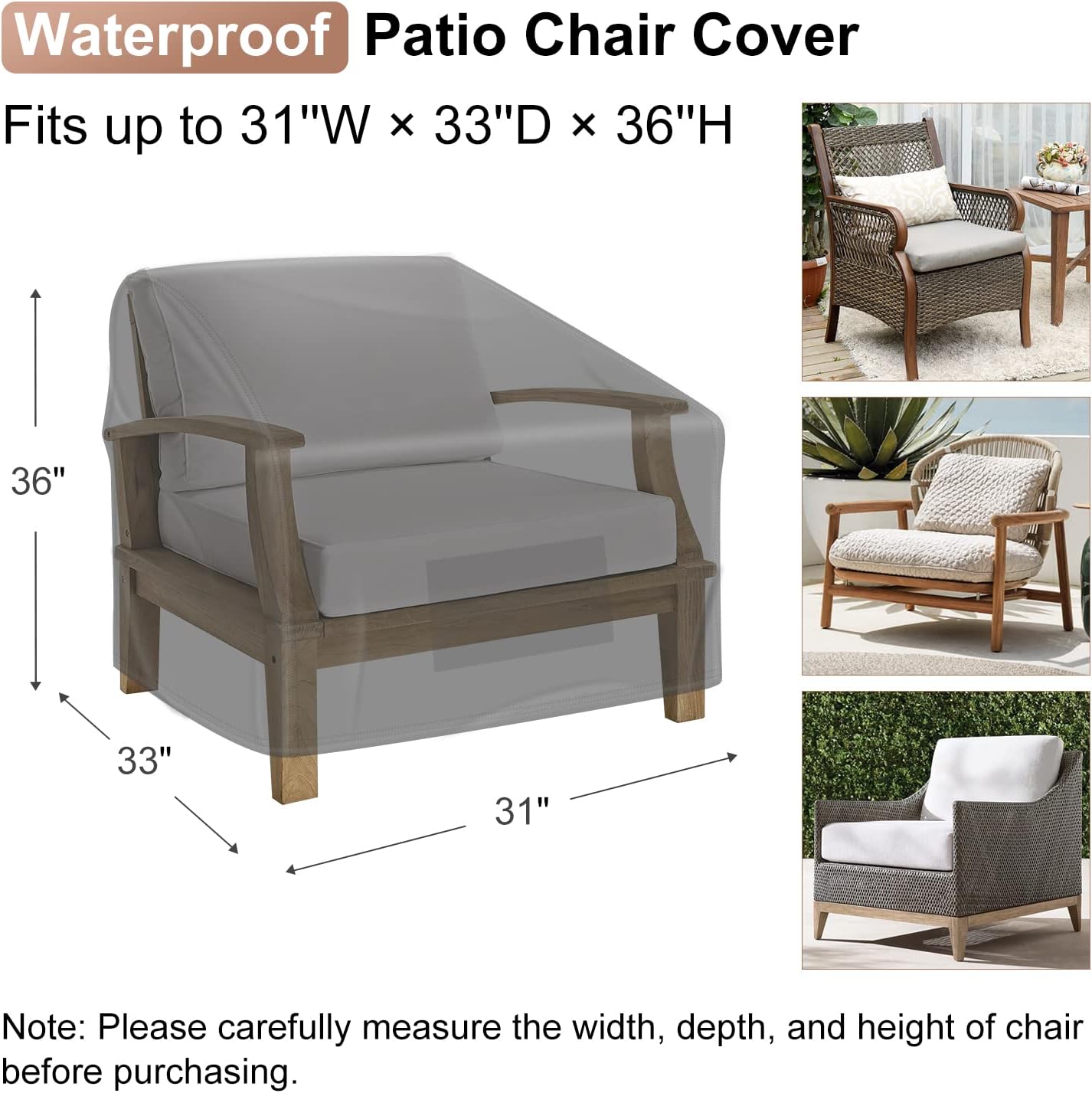 Fundas impermeables silla patio 31x33x36" pack 2