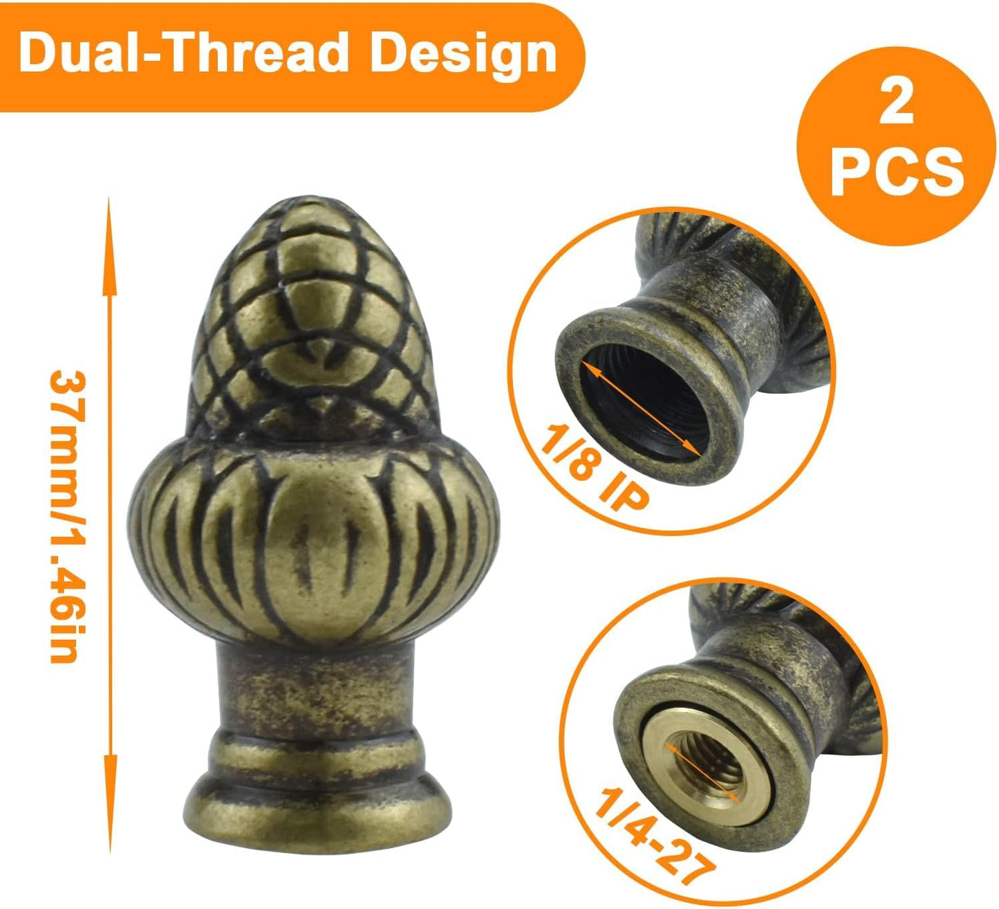 Perilla de tapa lámpara bronce doble rosca decorativa