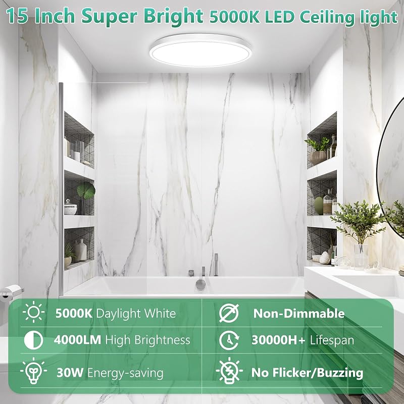 Lámpara techo LED empotrada 15" 30W 4000LM luz diurna blanca