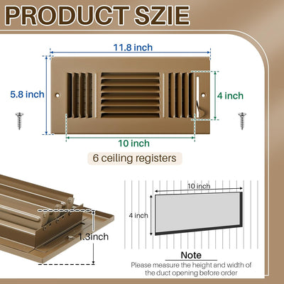 6 Pzas Rejillas Ventilación Piso Metal Marrón 10x4pulg