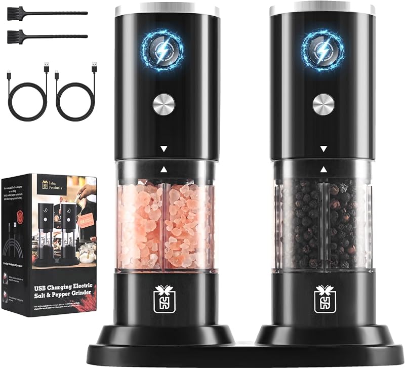 Set molinillo sal y pimienta acero inox USB-C LED 4oz