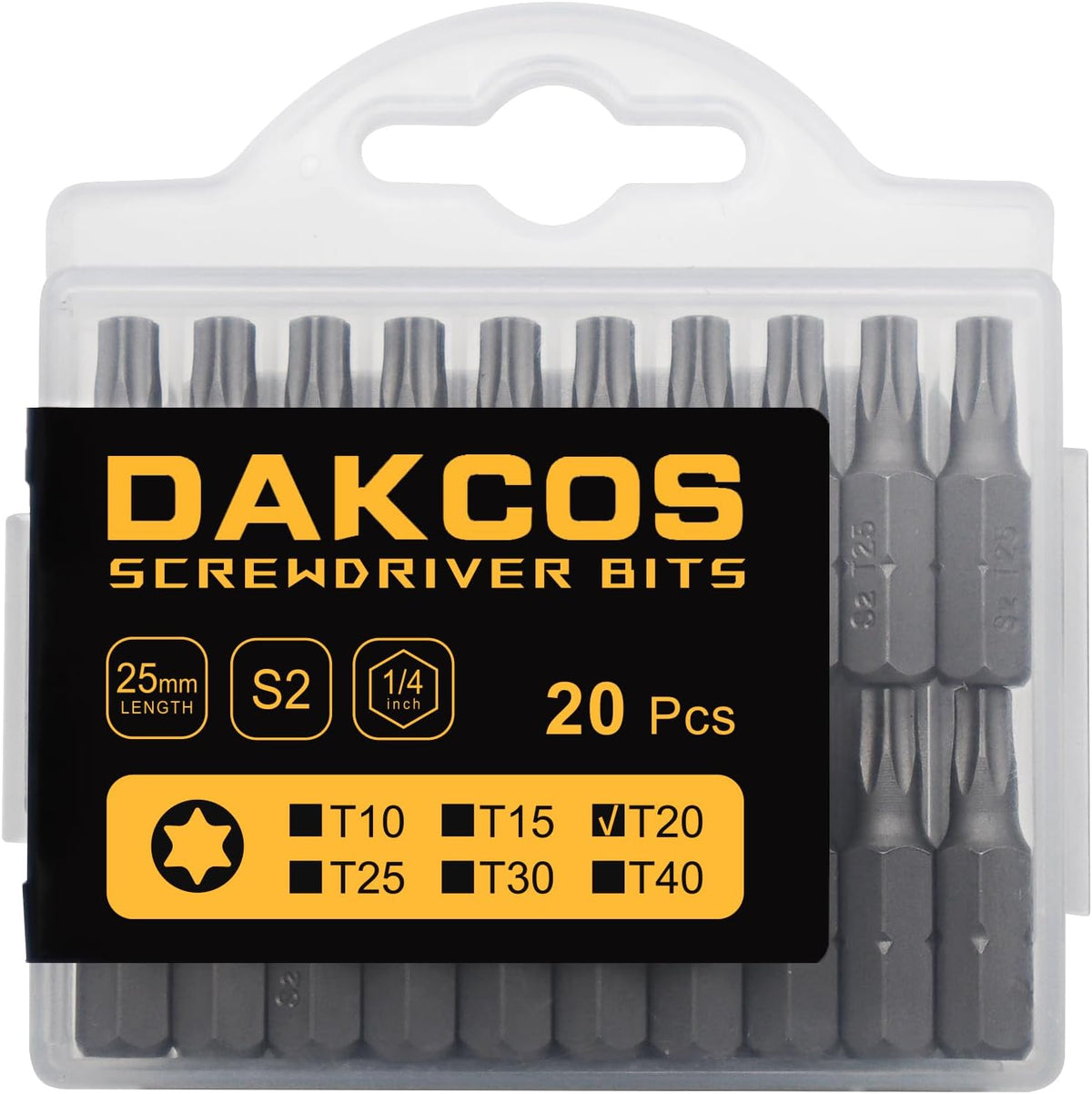 Set 20 Brocas Torx T20 Acero Aleación S2 1pulg Vástago Hexagonal