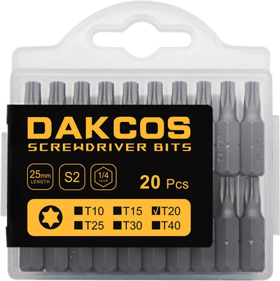 Set 20 Brocas Torx T20 Acero Aleación S2 1pulg Vástago Hexagonal