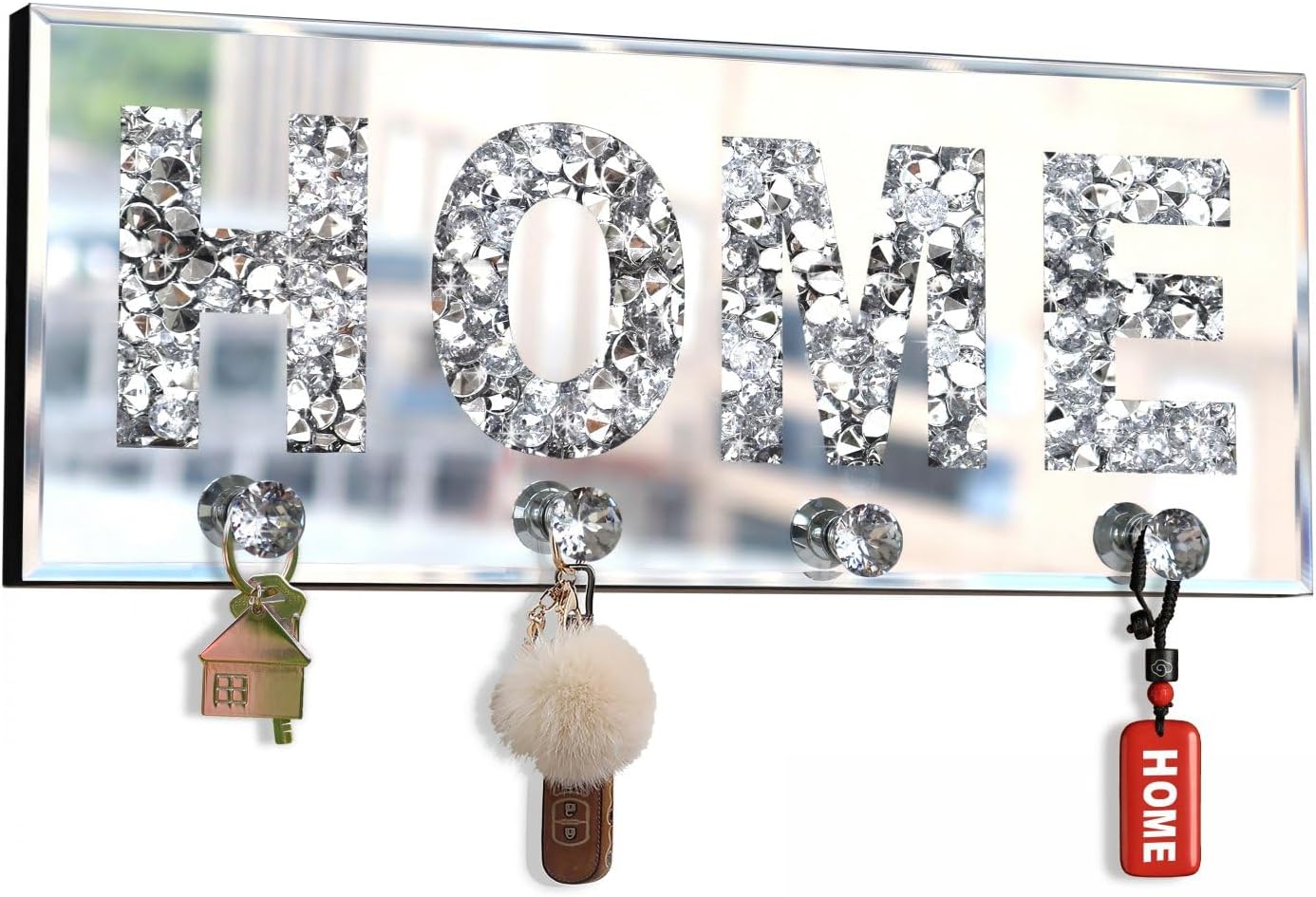 Placa espejo diamante plateado con ganchos
