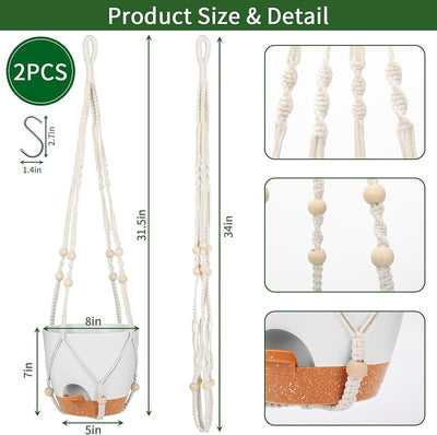 Macetas colgantes 8pulg con colgador macramé 2 pzas