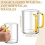 Taza lavado manos acrílico transparente asas dobles mango dorado