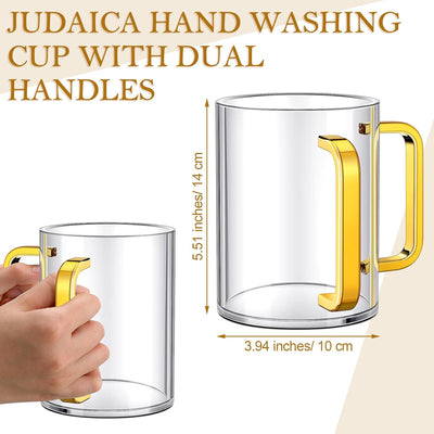 Taza lavado manos acrílico transparente asas dobles mango dorado