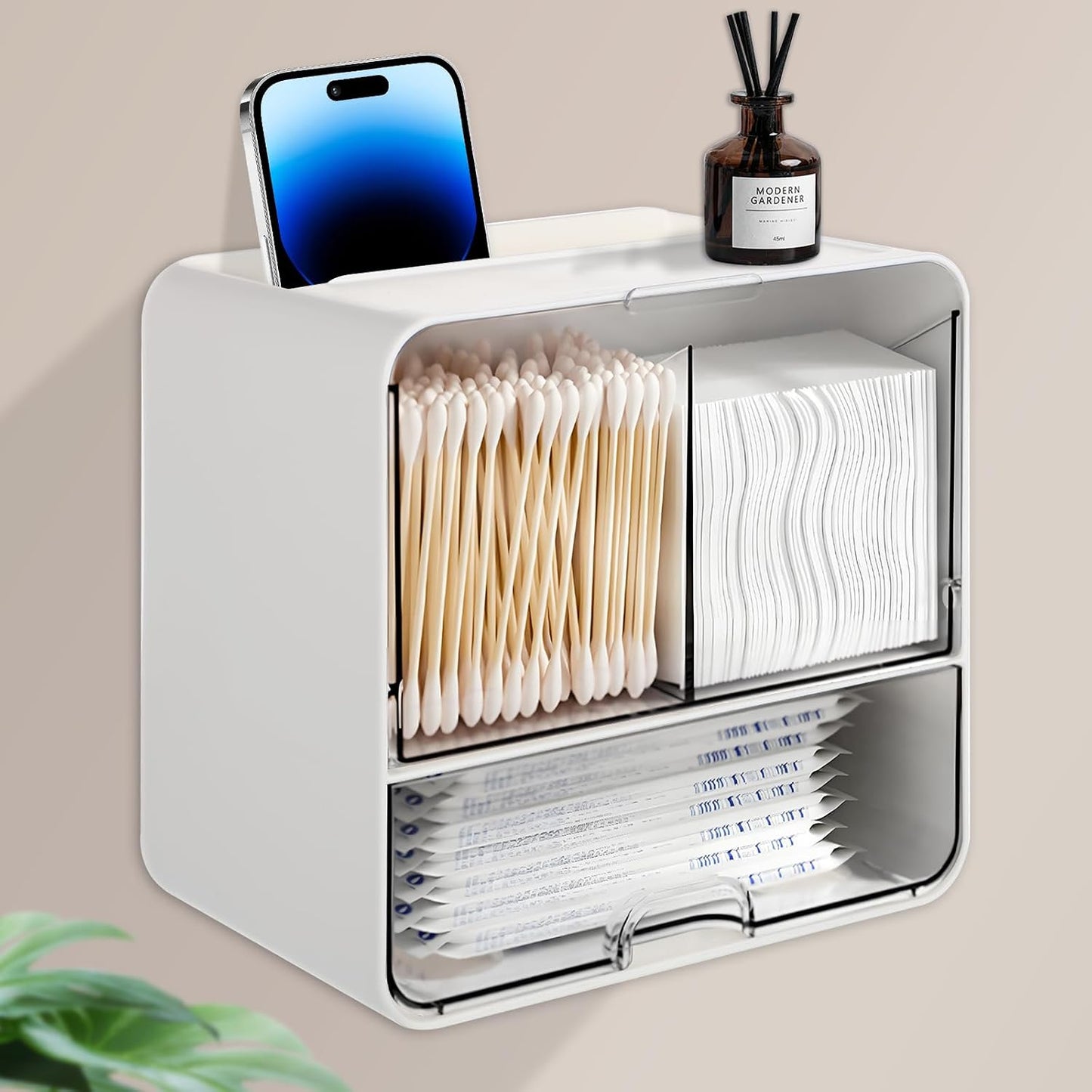 Soporte tampón baño con cajón y tapa organiz.