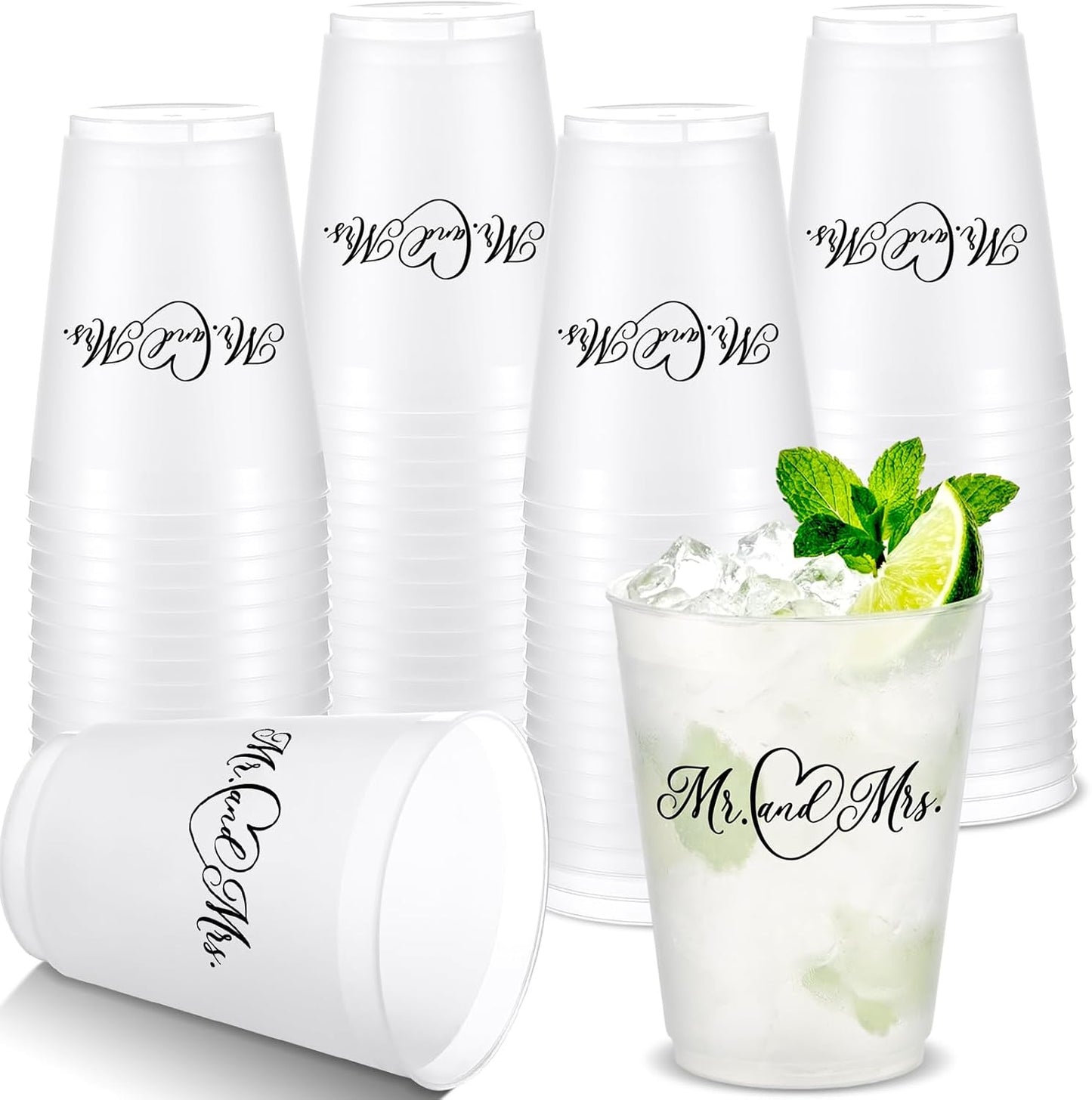 16 Vasos Plástico Esmerilado Reutilizable 16oz Boda