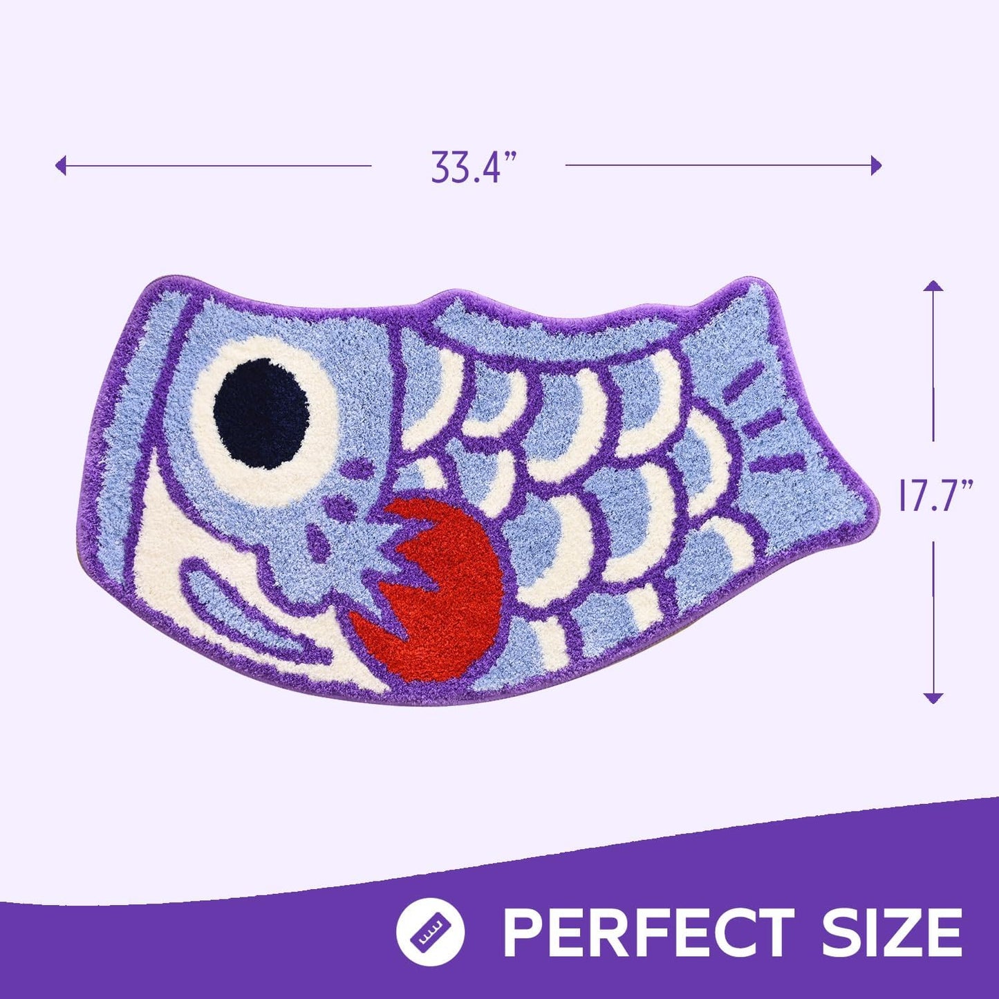 Tapete baño pez koi japonés antiderrap lavable morado