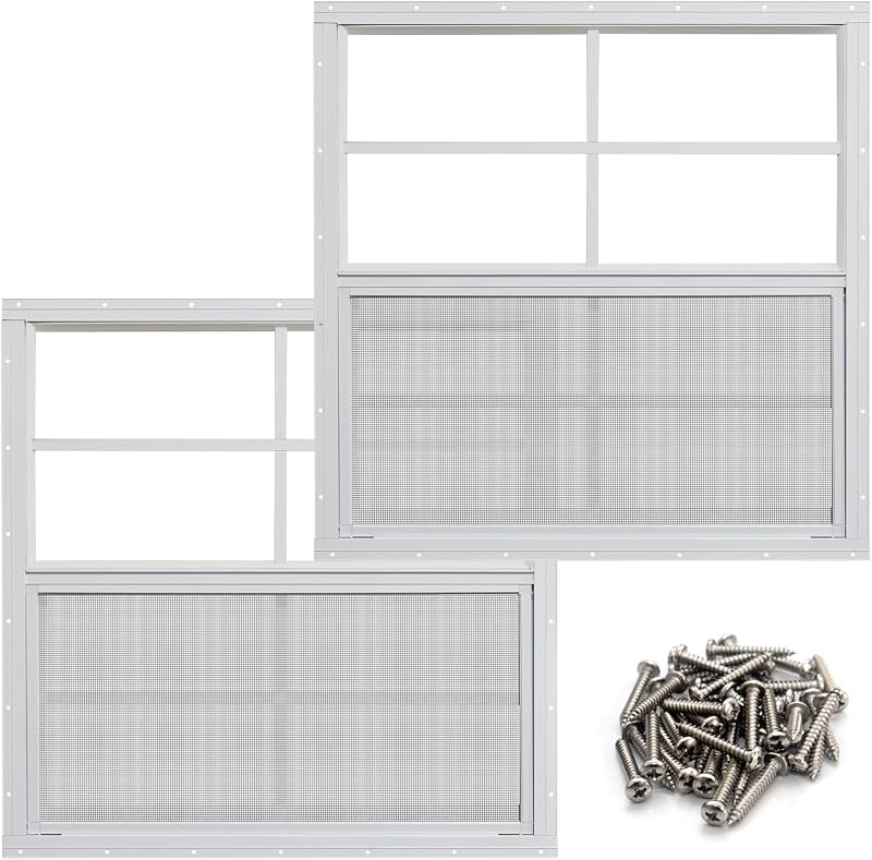 2 Ventanas Cobertizo 24x24 con Vidrio Templado y Malla Fibra