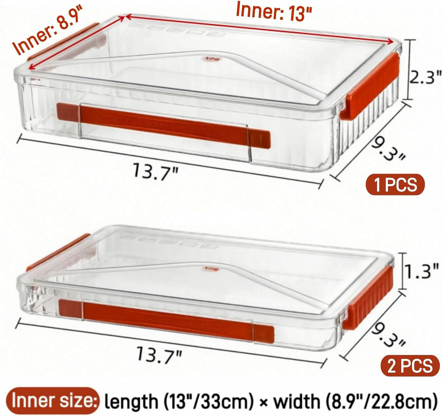 Set 3 cajas plástico transparente 9x13pulg para documentos A4