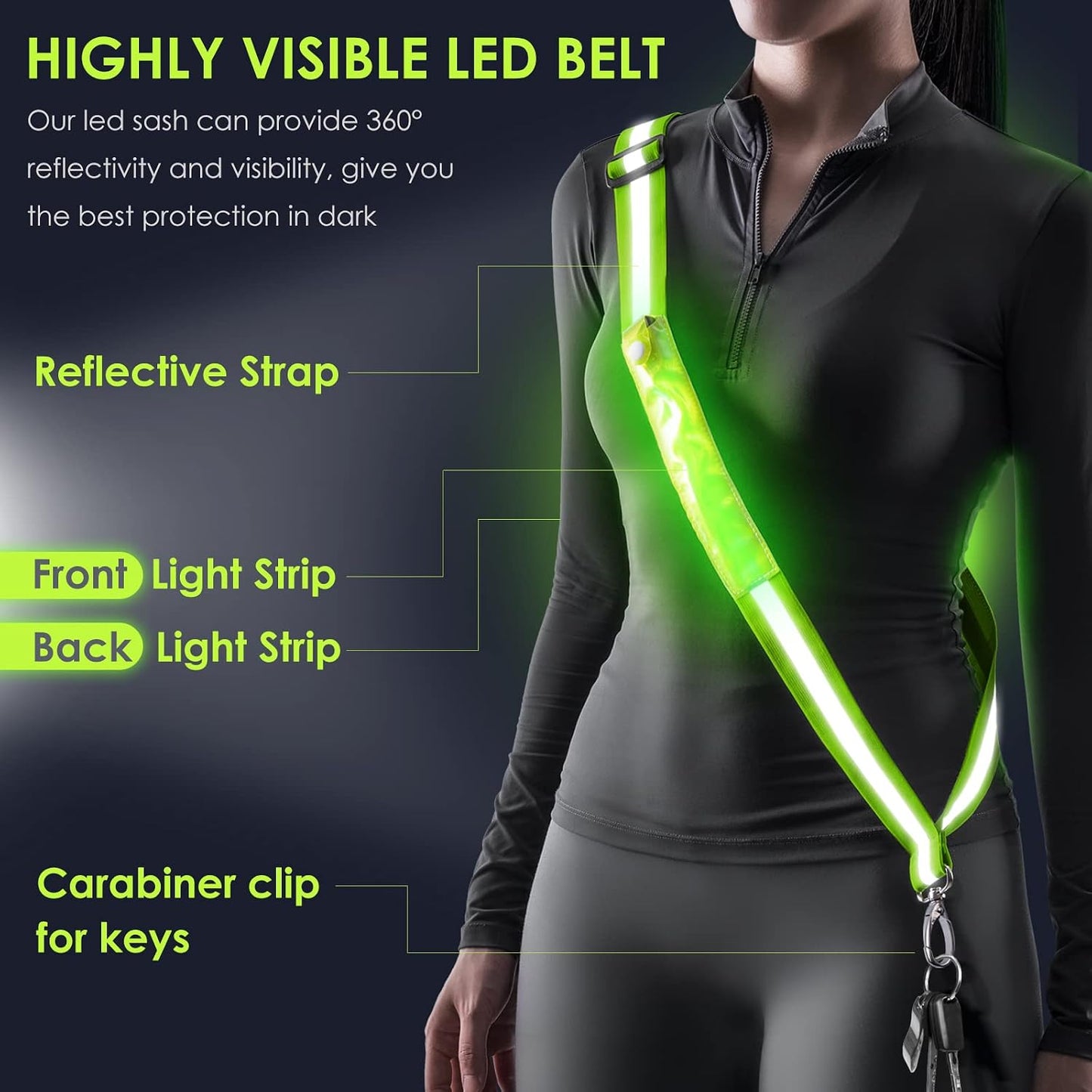 Cinturón LED reflectante ajustable para correr por la noche