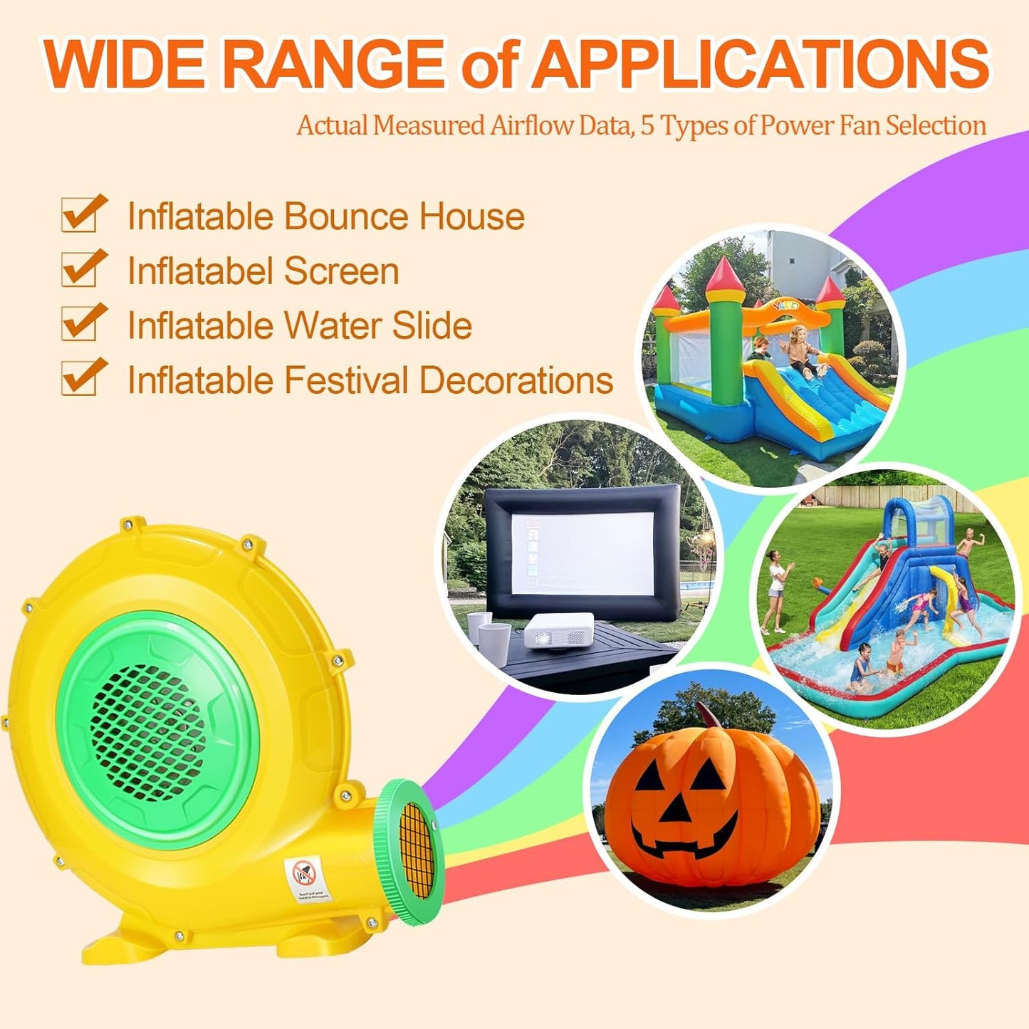 Soplador aire 750W 1HP para inflables castillo toboganes