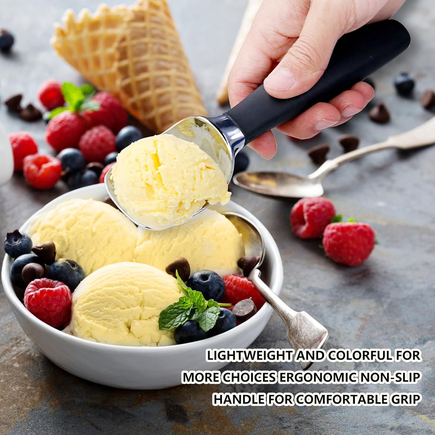 Cuchara helado mango antiderrap negro
