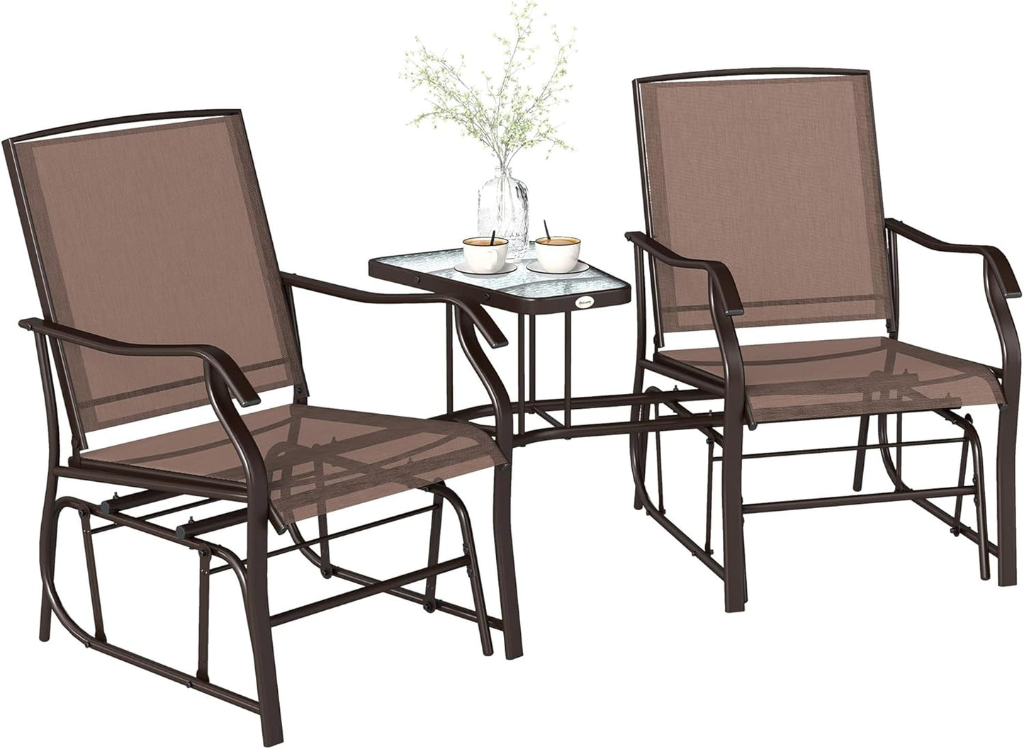 Sillas planeadoras mesa auxiliar patio jardín marrón