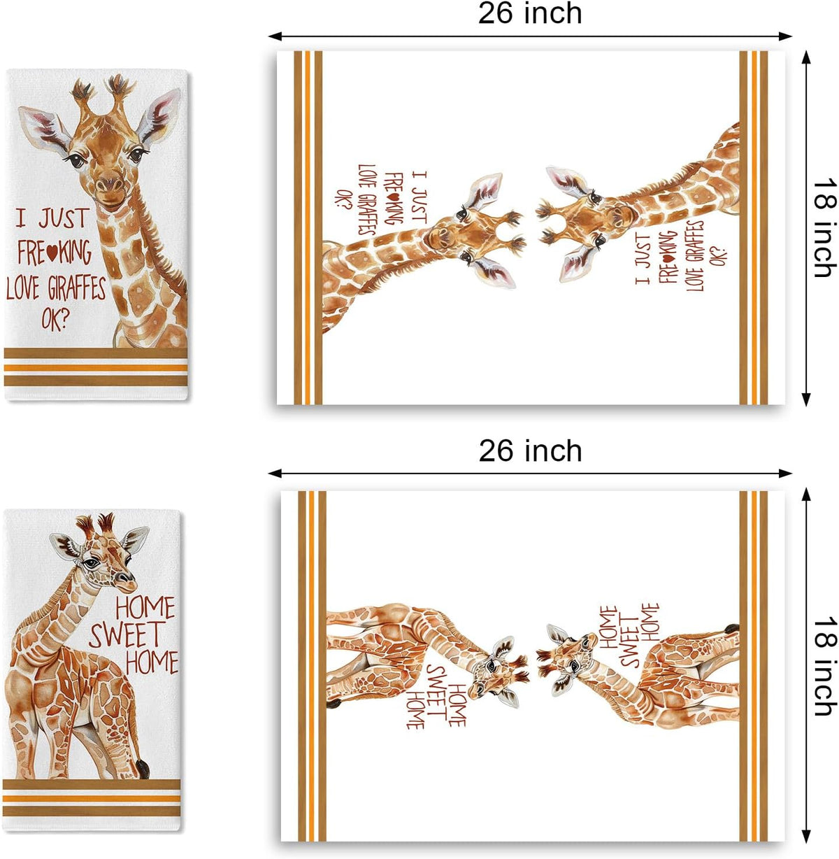 Juego de 2 paños de cocina con diseño de jirafa, toalla de mano para secar, 18 x 26 pulgadas